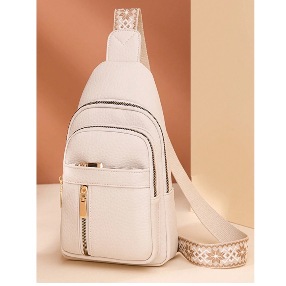 Luxe Pebbled Vegan Leather Zip up Crossbody Shoulder Bag - Picture 3 of 10